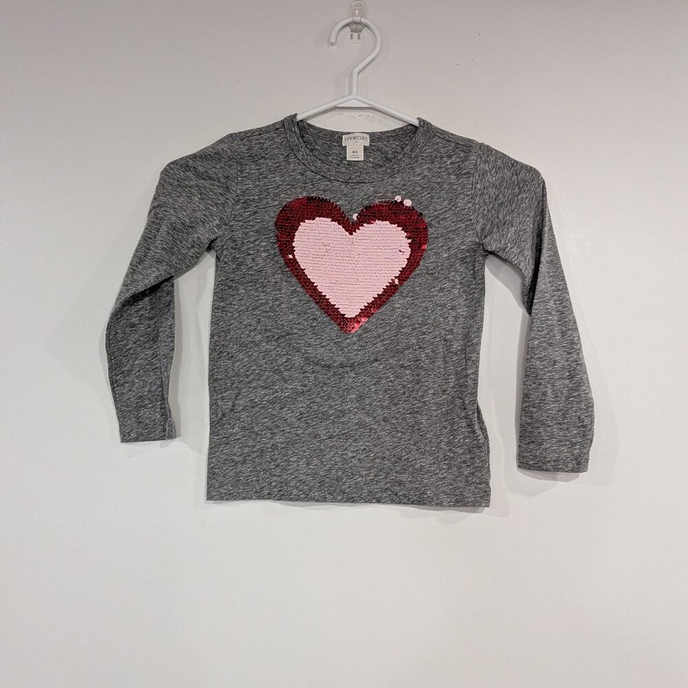 *3/$10* Crewcuts Factory Sequin Heart Long Sleeve Top Grey Pink Red Size 4-5